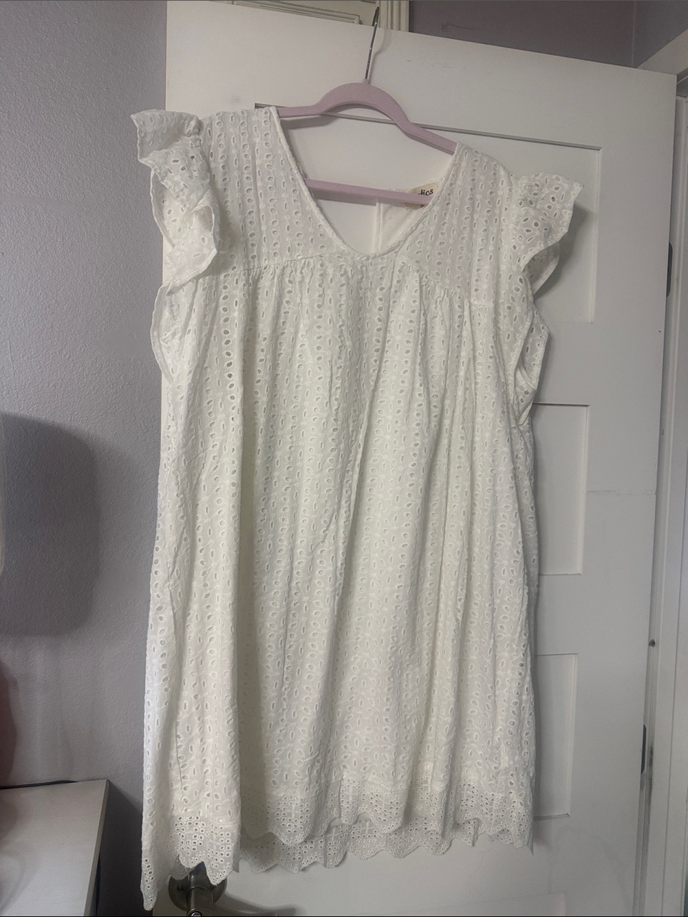 White Eyelet Flutter Sleeve Dress